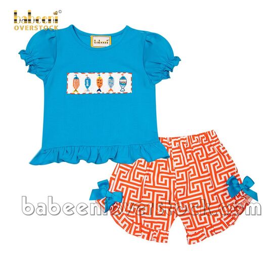 Lovely girl set with smocked vibrant fishes on bodice - BB1794